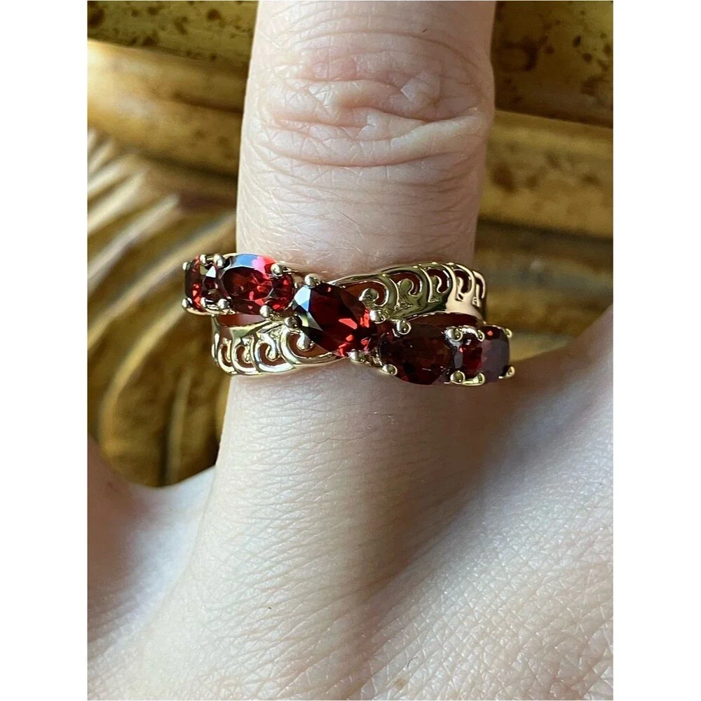 Natural Red Garnet Sterling Silver Ring Size 5.75